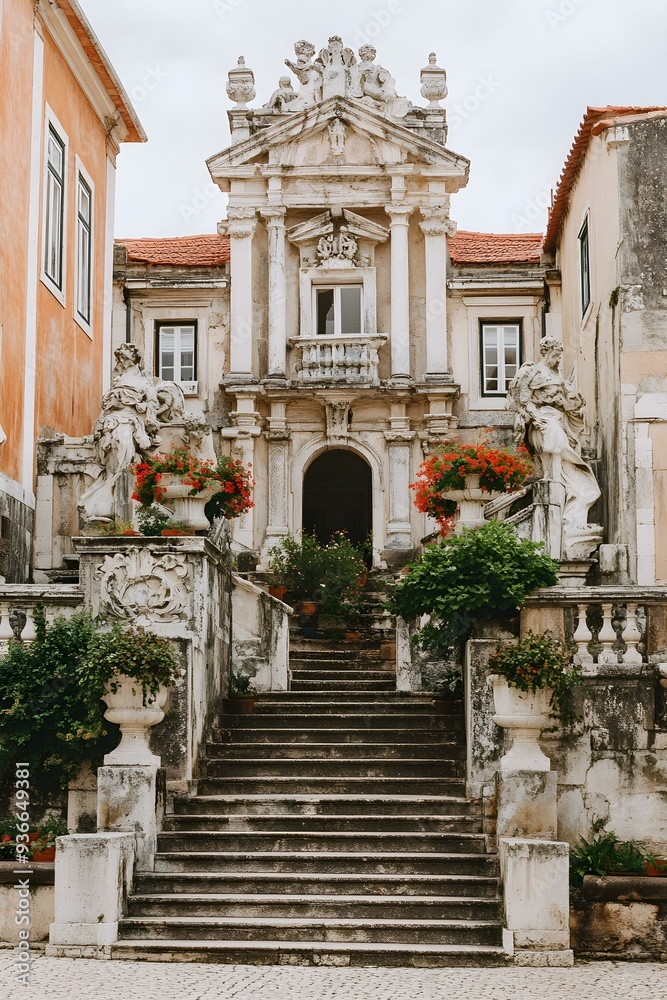 Naklejka premium Stone Stairs Leading to a Grand Entrance of a Historic Building