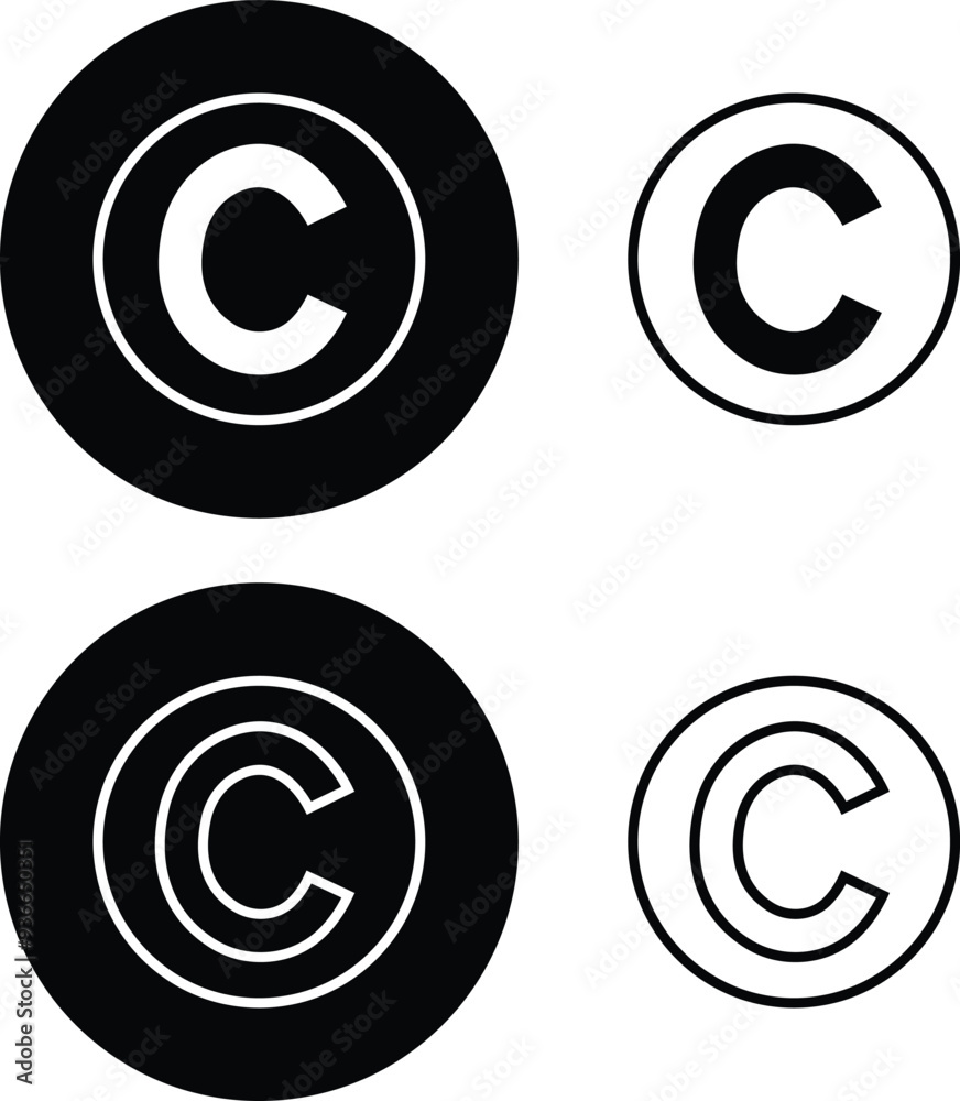 Copyright Icon Set. Trademark Copyright Protection C Mark flat and line Vector Sign isolated on transparent background Suitable collection for Apps and Websites UI Designs. Business product license Copyright Icon Set. Trademark Copyright Protection C Mark flat and line Vector Sign isolated on transparent background Suitable collection for Apps and Websites UI Designs. Business product license
