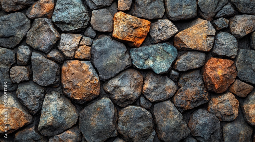 Fototapeta premium Close-up of textured stone wall with varied colors - generative ai