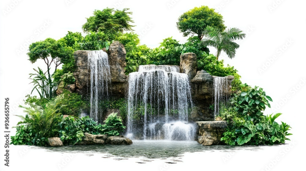 Naklejka premium Lush Tropical Waterfall With Tranquil Pool
