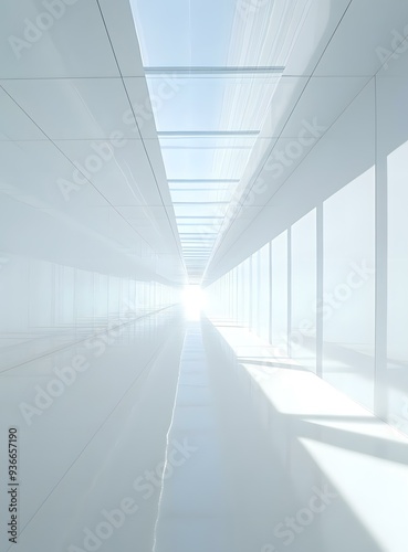 White Hallway With Glass Ceiling And Light Shining Through