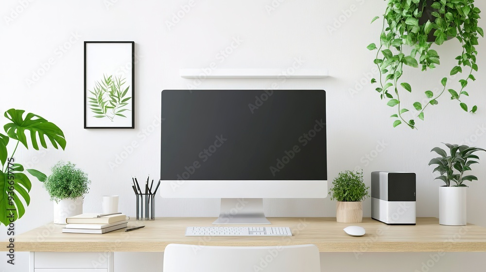 Fototapeta premium Clean and modern workstation with monitor setup