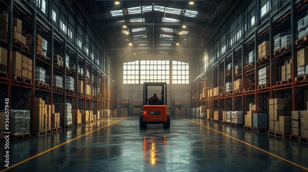 Forklift in Spacious Warehouse - Generative AI Forklift in Spacious Warehouse - Generative AI