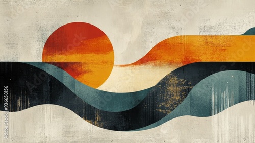Abstract composition with colorful circles and dynamic brushstrokes on canvas