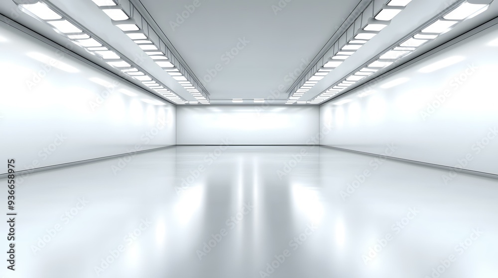 Empty White Room with Bright Lights