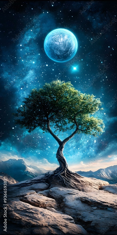 Night Sky With Stars And A Lone Tree
