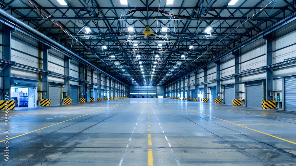 Obraz premium Empty Industrial Warehouse Interior with Loading Docks