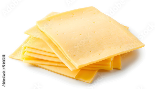 Square slices of processed cheese isolated on white background with clipping path