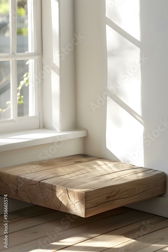 Rustic Wooden Window Seat with Natural Light