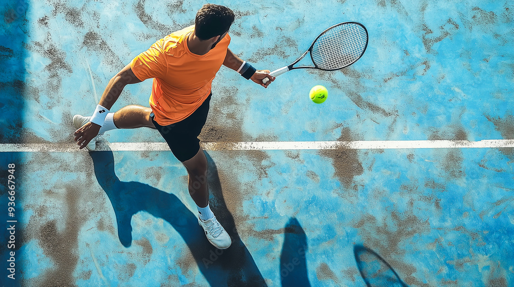 Top view of an athlete playing padel tennis.