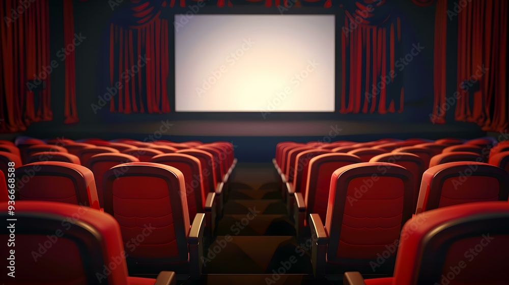 Fototapeta premium Empty Movie Theater Seats and Blank Screen