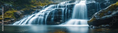 Cascading Waterfall in a Lush Green Forest