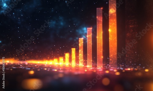 A series of orange bars are shown in the dark sky. The bars are arranged in a line, with the tallest one at the left and the shortest one at the right. The bars are lit up photo