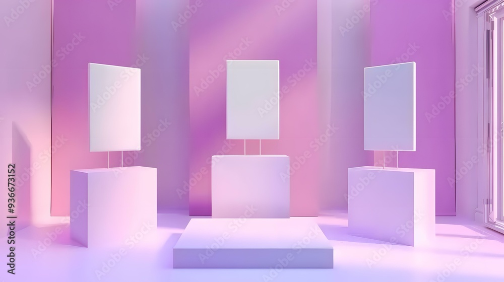 Minimalist Pink and White Room Interior Design Mockup with Empty Frames Minimalist Pink and White Room Interior Design Mockup with Empty Frames