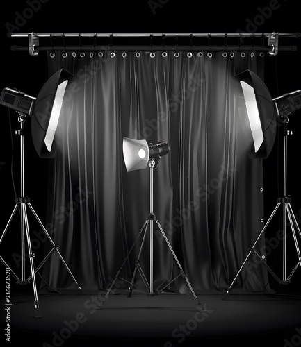 Studio Lighting Setup With Black Curtains photo