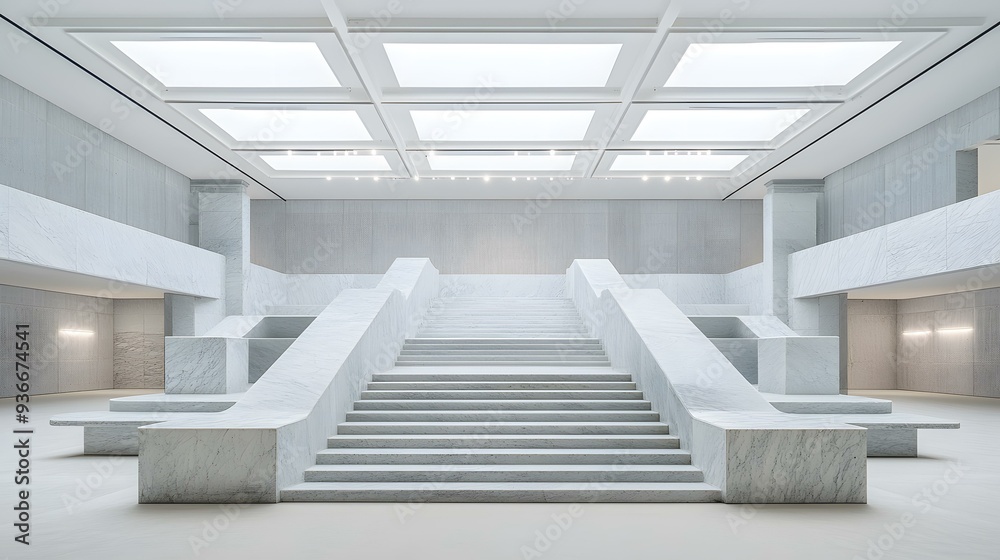 White Marble Staircase in Modern Building Interior White Marble Staircase in Modern Building Interior