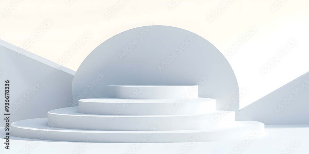 White Minimalist Podium with Abstract Shapes Background White Minimalist Podium with Abstract Shapes Background