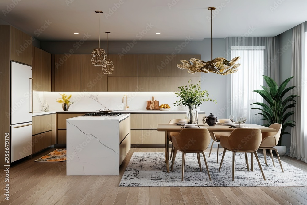 Contemporary Apartment Mock-Up Featuring Spacious Kitchen Design and Stylish Decor Contemporary Apartment Mock-Up Featuring Spacious Kitchen Design and Stylish Decor