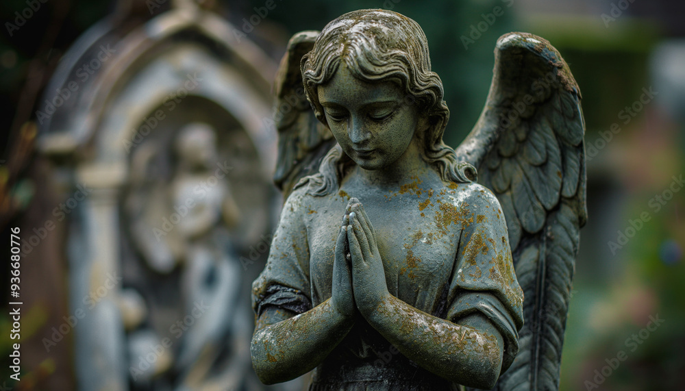 a medieval statue of a praying angel. generative ai a medieval statue of a praying angel. generative ai