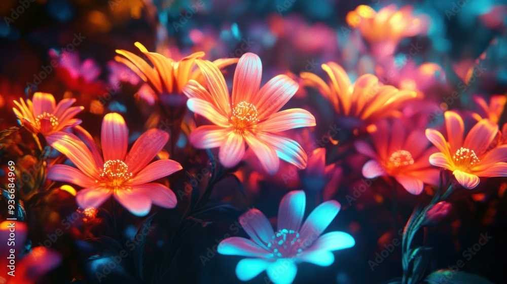 Neon-Lit Flowers with Vivid Hues Neon-Lit Flowers with Vivid Hues