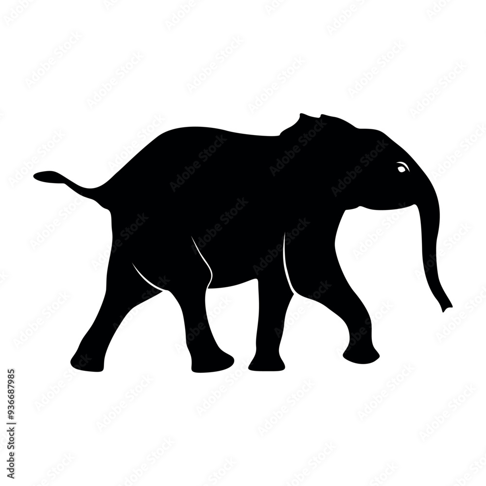 Naklejka premium Elephant Silhouette vector. Silhouette of elephant run by road. Silhouette of elephants. Elephant shadow hand drawn. 