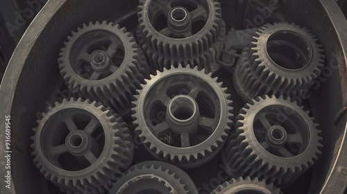 Wallpaper Mural Abstract illustration of interconnected gears cogs each turning next complex machine representing start of chain reaction in the development of new technologies visualizing the momentum of innovation Torontodigital.ca