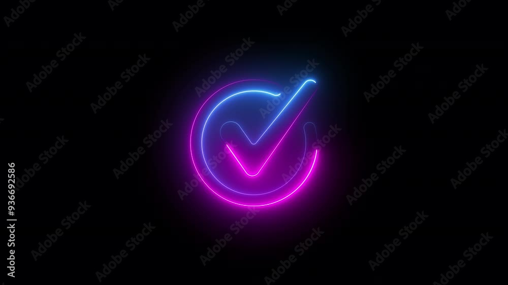 neon animation of checkmark sign clip art, fast moving blue and pink rays to both sides. glowing lines, 4K animated seamless loop template neon animation of checkmark sign clip art, fast moving blue and pink rays to both sides. glowing lines, 4K animated seamless loop template