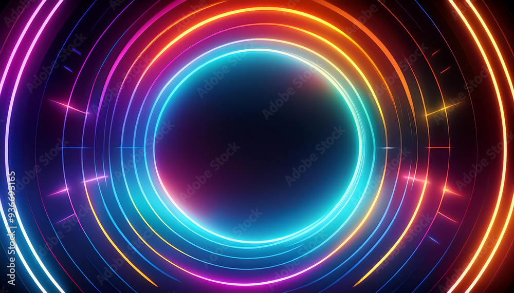 Vibrant abstract digital patterns in vivid colors radiating from a central point in a dark background