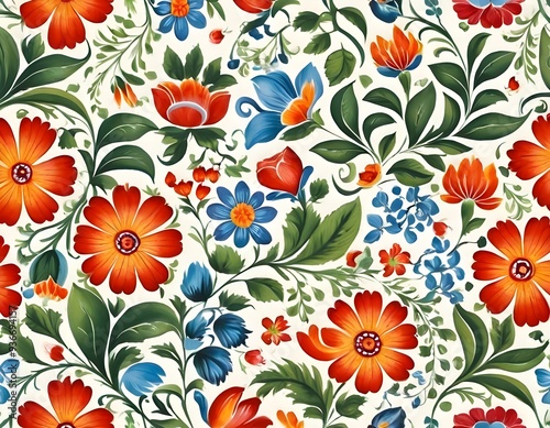 Wallpaper Mural Norwegian Scandinavian rosemaling traditional handpainted folk art in bright floral patterns Torontodigital.ca