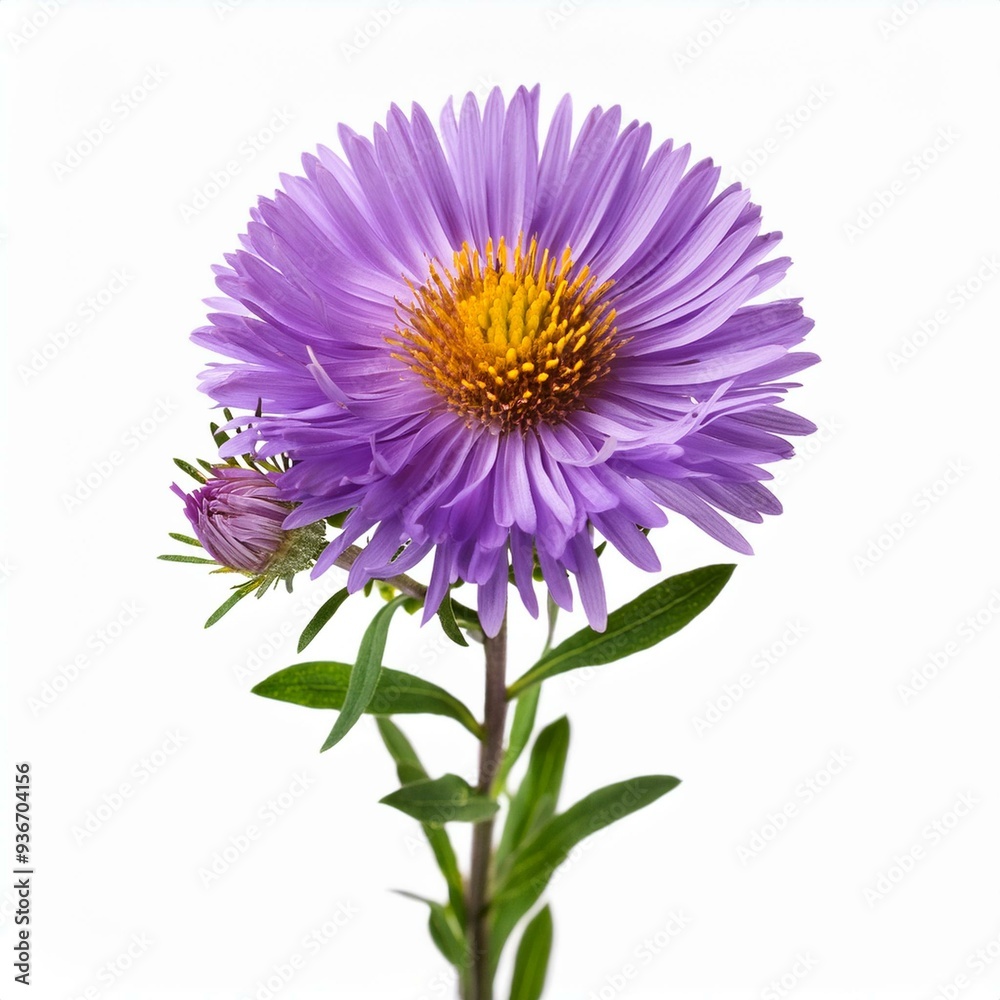 Twig of purple aster amellus flowers isolated on white