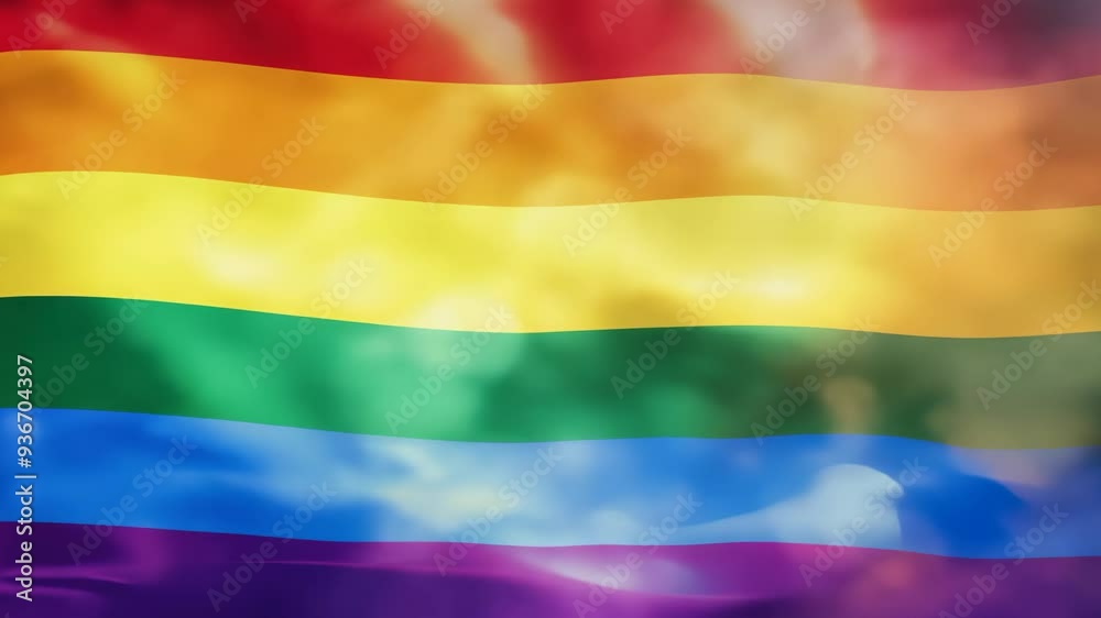 Rainbow flag waving in wind