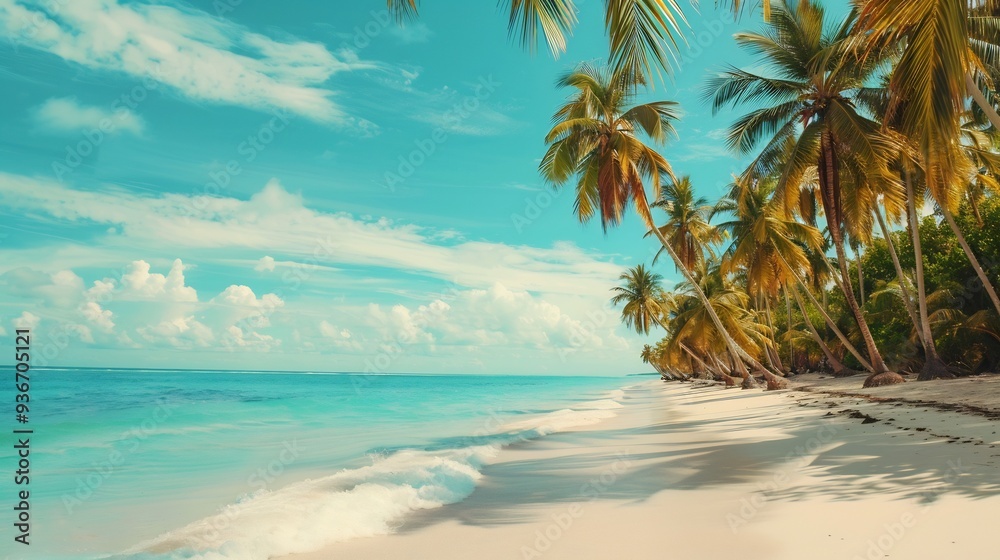 Tropical Paradise: Palm Trees on a Pristine Beach Tropical Paradise: Palm Trees on a Pristine Beach
