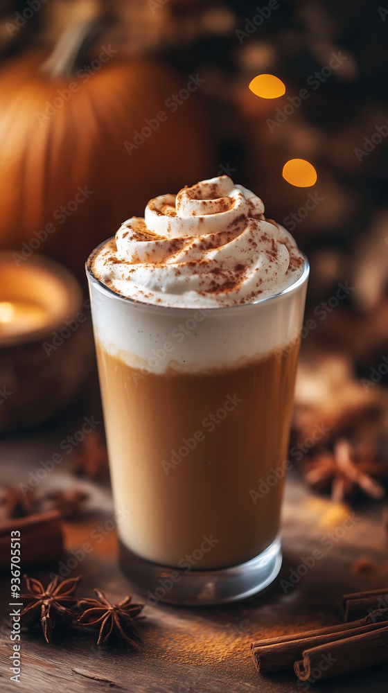 A beautifully presented pumpkin cream cold brew latte in a glass tumbler, with creamy layers and a smooth pumpkin foam on top A beautifully presented pumpkin cream cold brew latte in a glass tumbler, with creamy layers and a smooth pumpkin foam on top