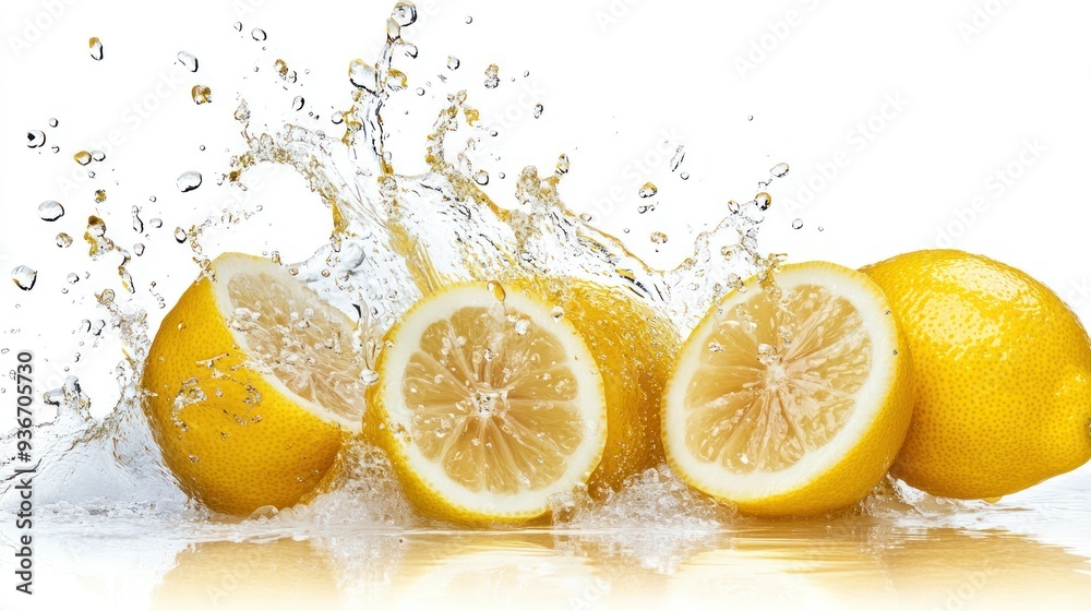Lemons Splatted in Water with Splash and Droplets Lemons Splatted in Water with Splash and Droplets