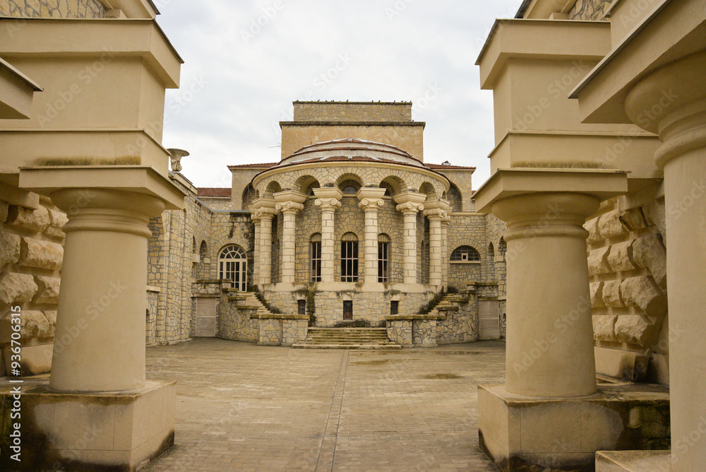 Beautiful building with columns. Semashko mud baths. Built in 1913-1915. Essentuki, Stavropol Territory, Russia.