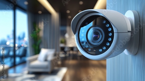 Futuristic Home Security System in Chic Environment with Copy Space, Modern Background photo