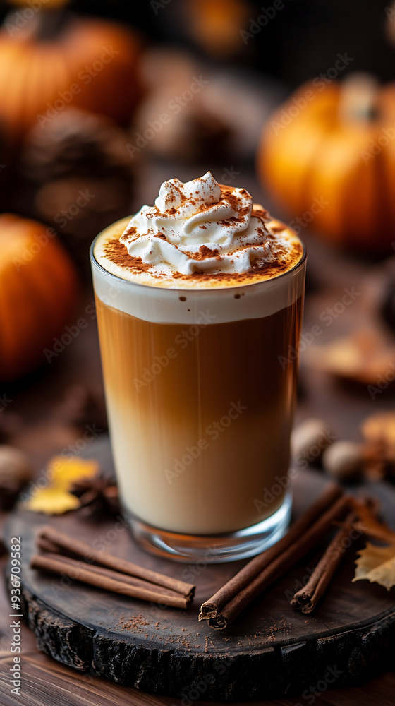 A beautifully presented pumpkin cream cold brew latte in a glass tumbler, with creamy layers and a smooth pumpkin foam on top A beautifully presented pumpkin cream cold brew latte in a glass tumbler, with creamy layers and a smooth pumpkin foam on top