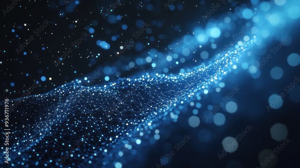 Abstract Blue Digital Landscape with Glowing Particles Abstract Blue Digital Landscape with Glowing Particles