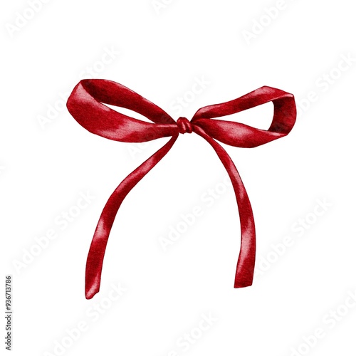 Obraz na plátně Christmas red bow ribbon watercolor illustration