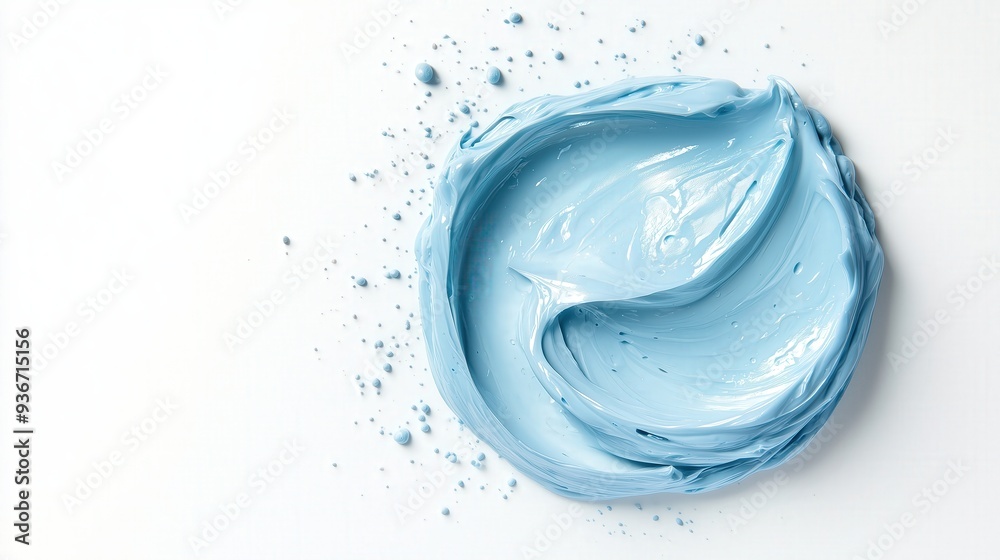 Close-up of a smooth blue foam swirl, artistically spread on a white background. Ideal for beauty, skincare, or cosmetic product advertising. Close-up of a smooth blue foam swirl, artistically spread on a white background. Ideal for beauty, skincare, or cosmetic product advertising.