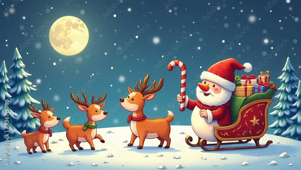 Fototapeta premium Adorable and Festive Cartoon Holiday and Christmas Card Designs - Perfect for Spreading Joyful Seasonal Greetings