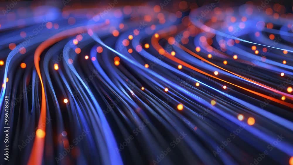 Abstract background featuring flowing lines in vibrant colors, illuminated by glowing particles, creating a dynamic visual experience.