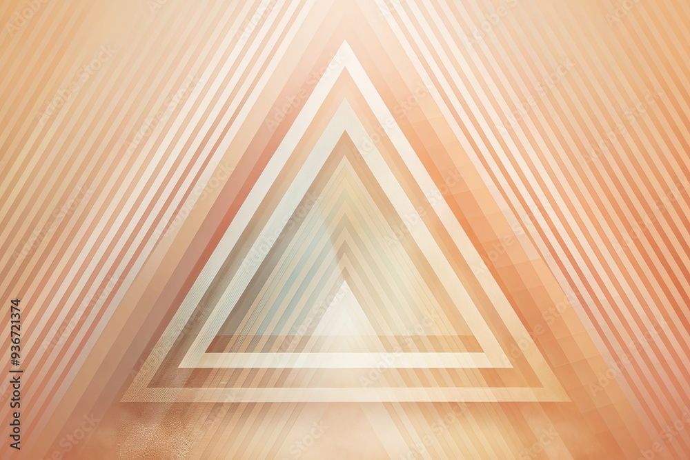 Fototapeta premium Soft, pastel-hued abstract background featuring a geometric triangle with gradient stripes, fuzzy peach tones, and subtle noise grain, perfect for premium design projects.