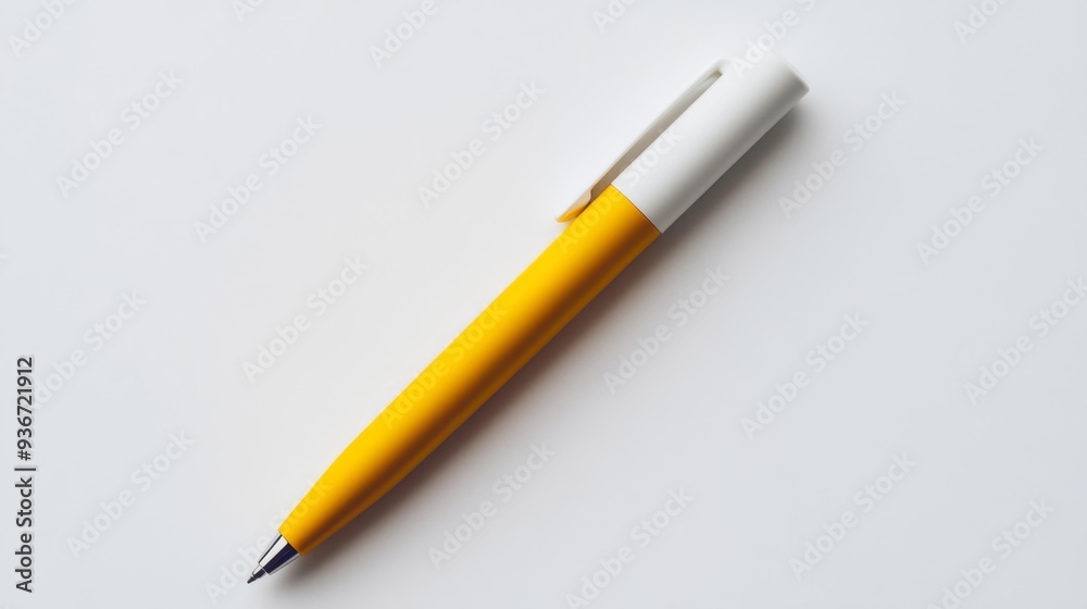 Yellow and White Ballpoint Pen on White Surface Generative AI Yellow and White Ballpoint Pen on White Surface Generative AI