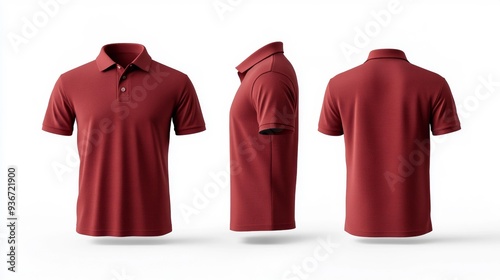 Maroon Polo Shirt Front Side and Back Views Generative AI photo