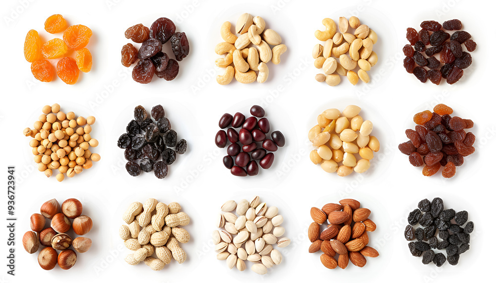 Nuts and dried fruits isolated on white background Nuts and dried fruits isolated on white background