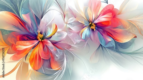 Abstract digital art piece with vivid flowers, creating a stunning and colorful design on a white backdrop