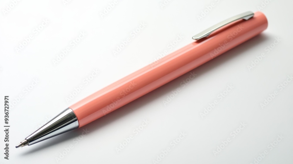 Elegant Coral Pen on White Surface Generative AI Elegant Coral Pen on White Surface Generative AI