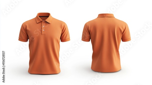 Orange Polo Shirt Front and Back View Generative AI