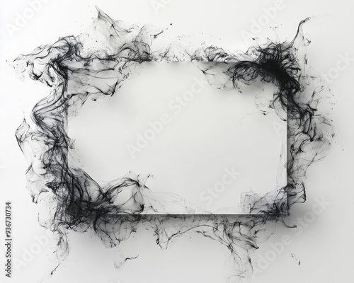 Abstract Black Smoke Frame on White Background | Artistic Rectangular Design